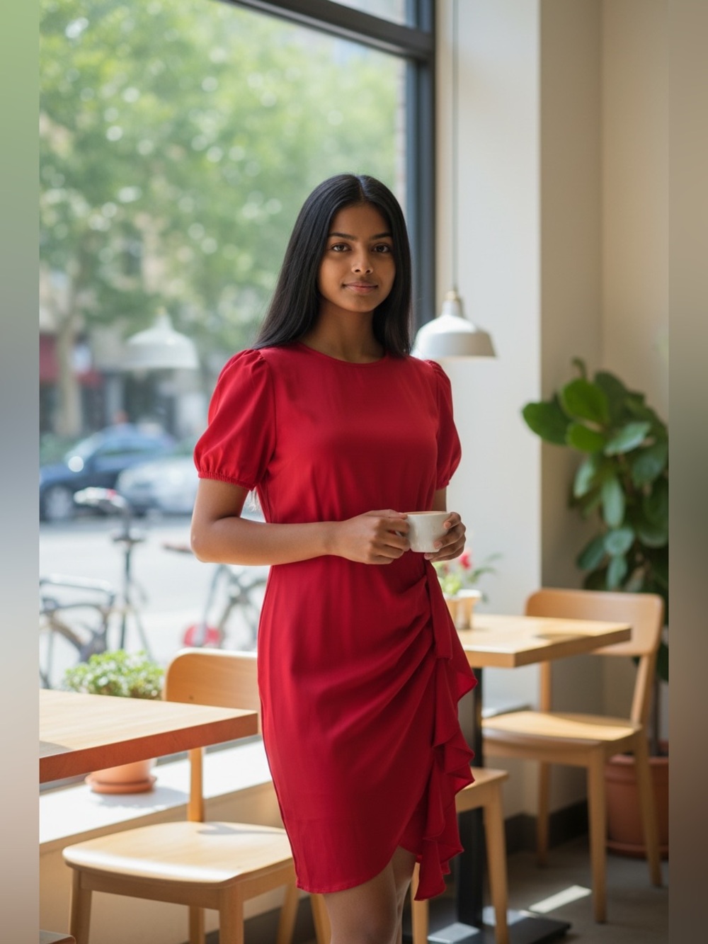 SHEIN Red Short-Sleeve Ruffle Mini Dress